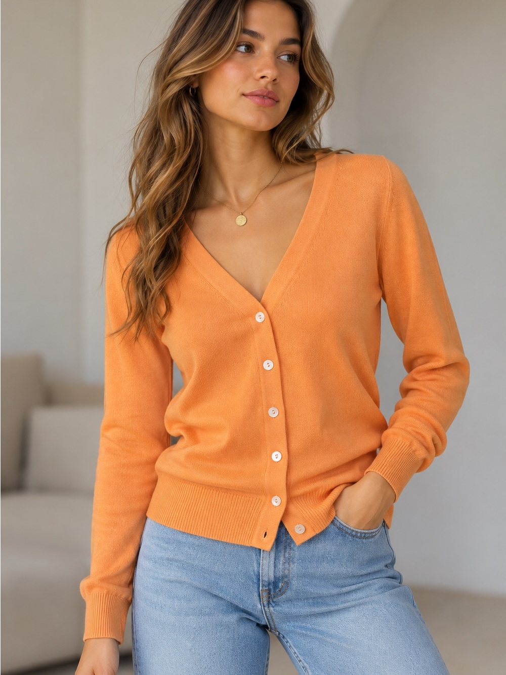 Lilly Pulitzer Orange V-Neck Button Cardigan